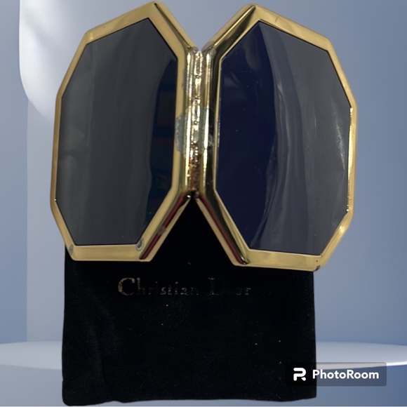 Vintage Christian Dior Makeup Mirror Compact Blue and Gold - Picture 2 of 7